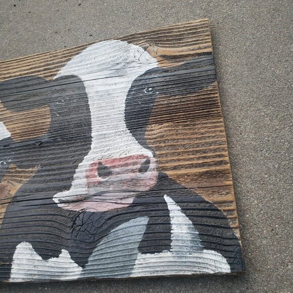 Cow Portrait original‎ Oil Painting Larry Geilenfeldt Rustic Reclaimed Wood - Picture 4 of 9